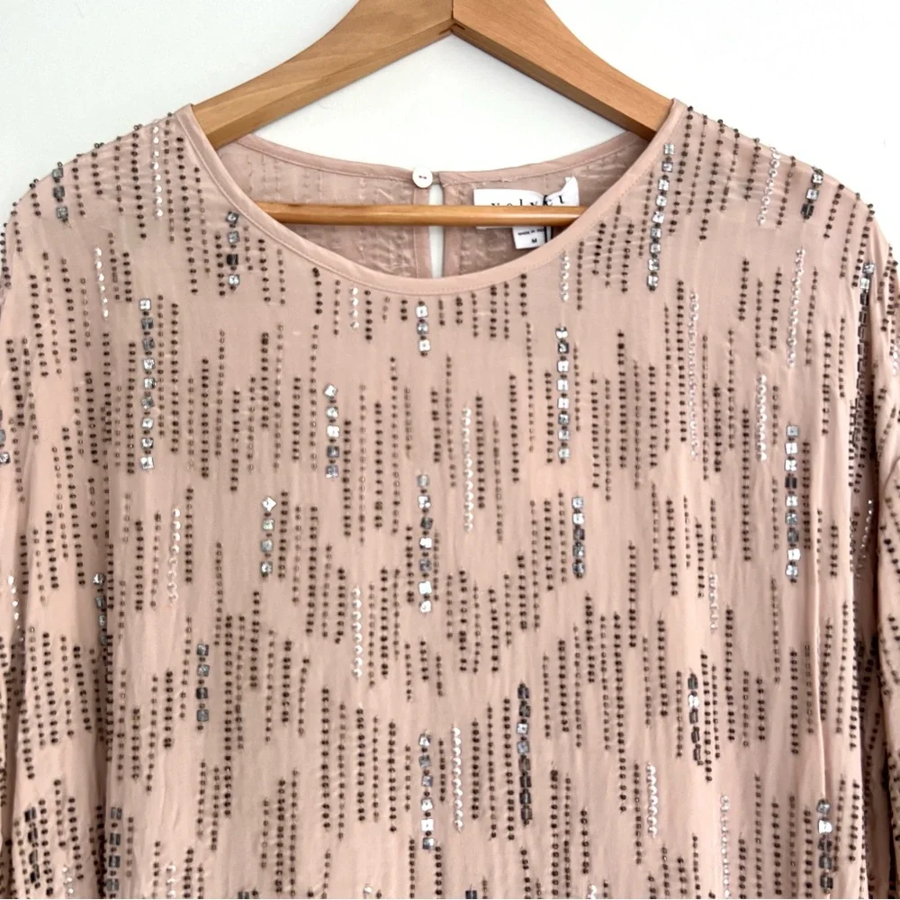 ANTHROPOLOGIE x Velvet Jonelle Beaded Sequins Viscose Boho Top Blouse Sz M NWT - Picture 2 of 14